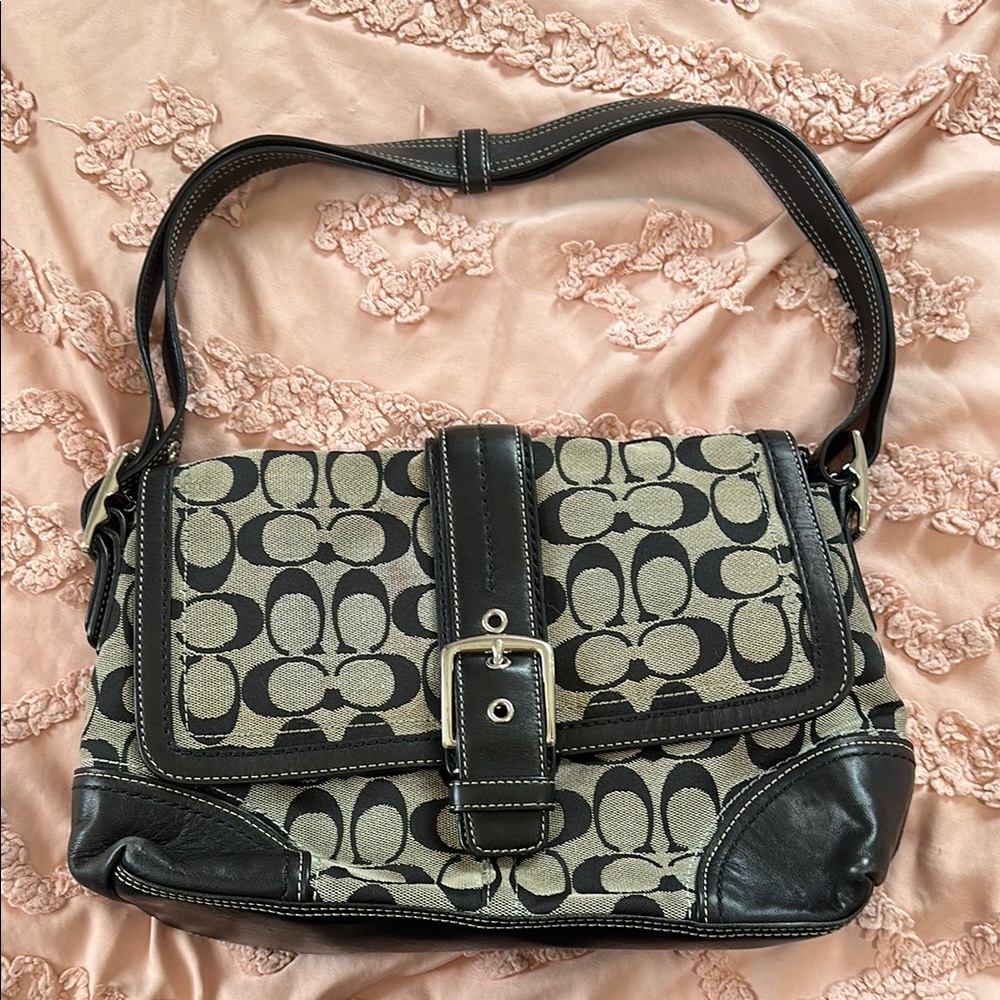 Coach Black and Tan Shoulder Bag with Signature Design